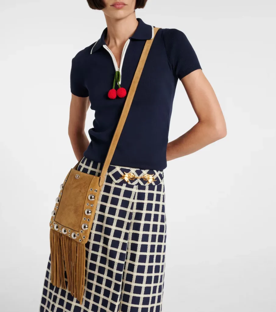 Nellcôte VLogo Studded Suede Shoulder Bag Full Size Image 2