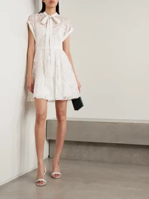 ZUHAIR MURAD Tie-detailed Crepe-trimmed Corded Lace Mini Dress