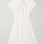 Tie-detailed Crepe-trimmed Corded Lace Mini Dress Thumbnail 4