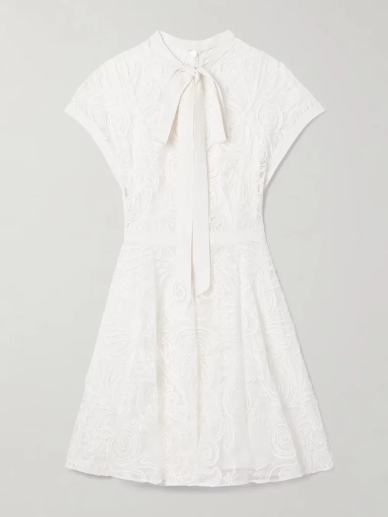 Tie-detailed Crepe-trimmed Corded Lace Mini Dress Full Size Image 4