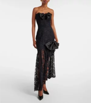 ALESSANDRA RICH Bow-detail Asymmetric Lace Bustier Dress