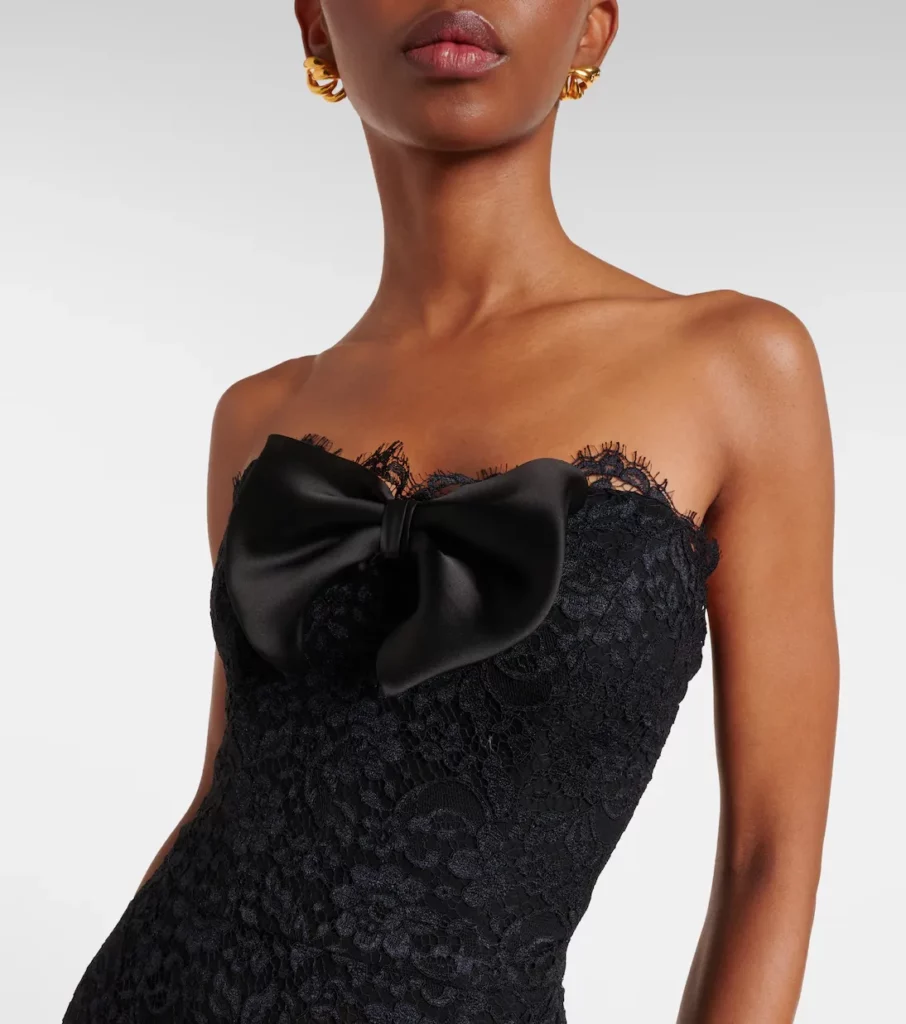 Bow-detail Asymmetric Lace Bustier Dress Full Size Image 4