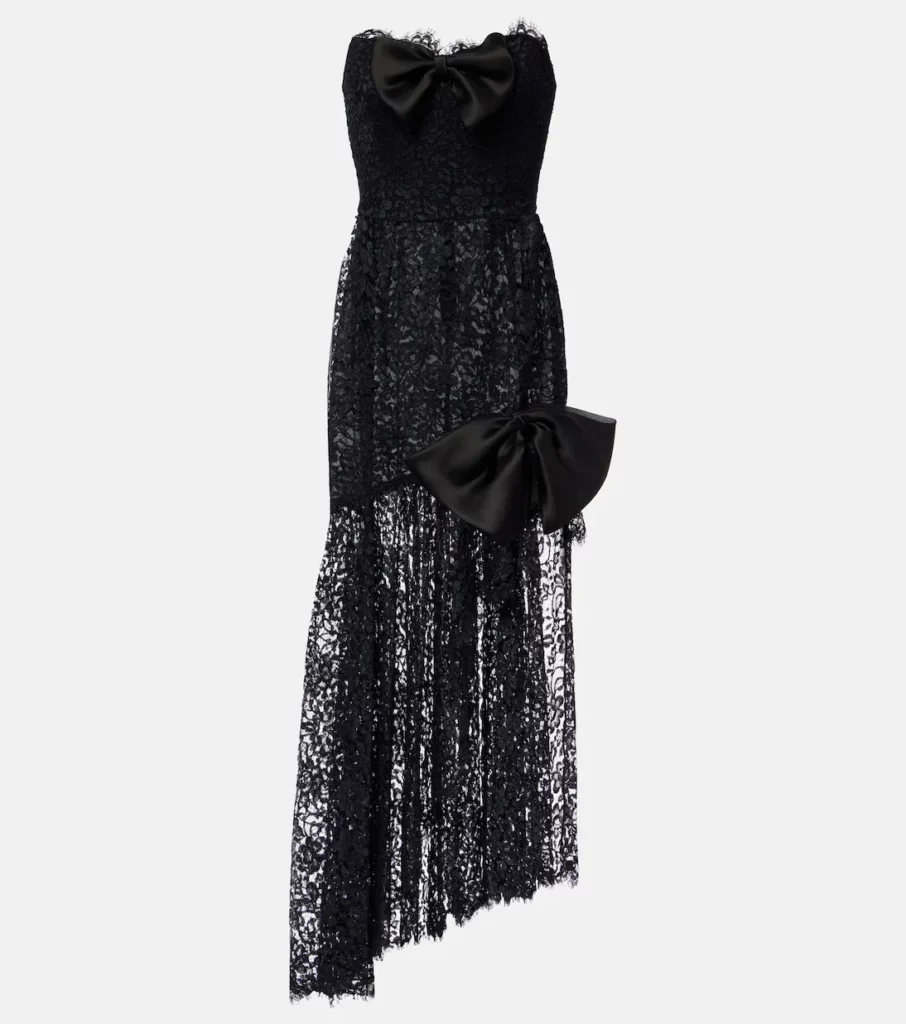 Bow-detail Asymmetric Lace Bustier Dress Full Size Image 3