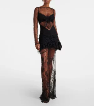ALESSANDRA RICH Sheer Cotton-blend Lace Gown