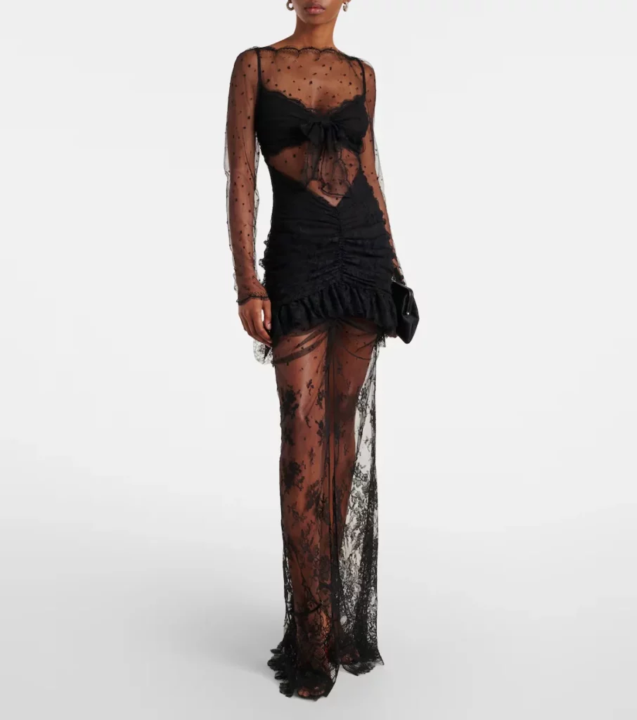 Sheer Cotton-blend Lace Gown Full Size Image 1