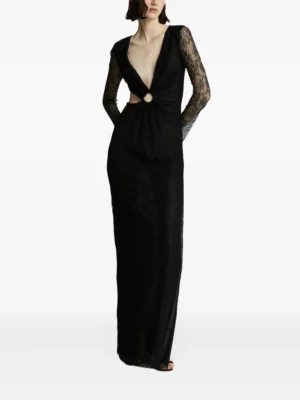 CELESTE Lace-paneled Ring-detail Maxi Evening Dress