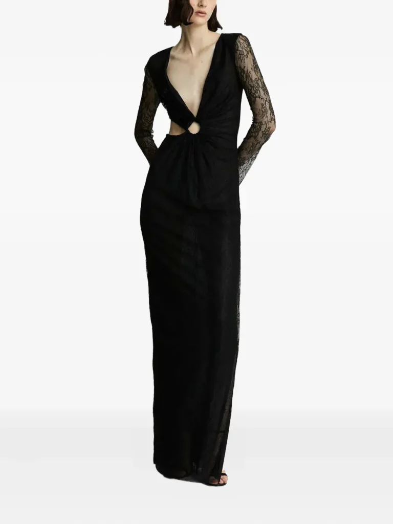 Lace-paneled Ring-detail Maxi Evening Dress Full Size Image 1