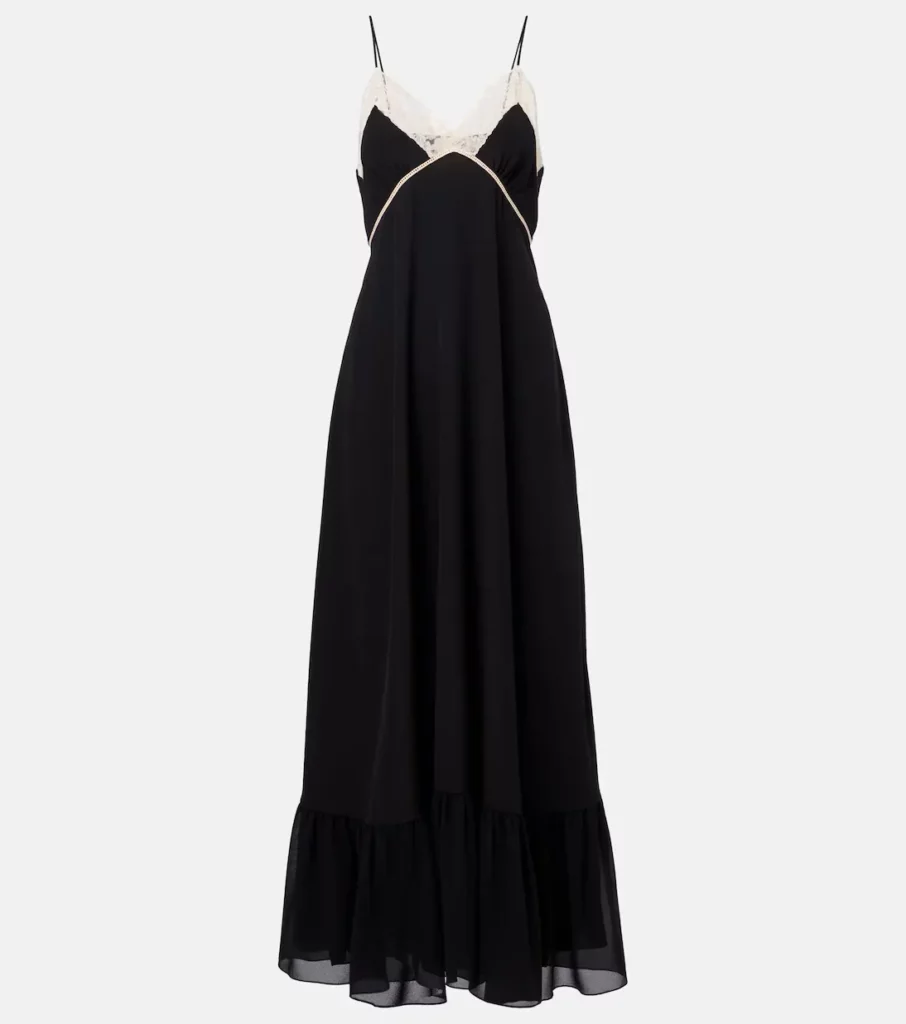 Lace-trimmed Silk Chffon Midi Dress Full Size Image 2