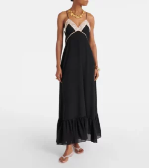 CHLOÉ Lace-trimmed Silk Chffon Midi Dress