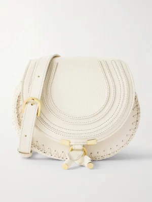 CHLOÉ Marcie Textured-leather and Crocheted Cotton Shoulder Bag