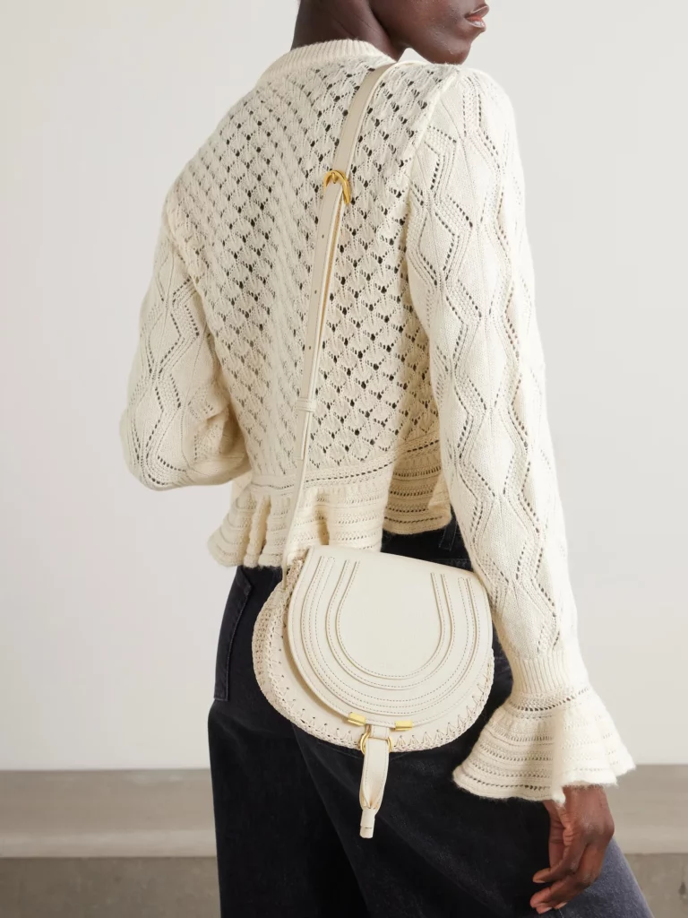 Marcie Textured-leather and Crocheted Cotton Shoulder Bag Full Size Image 3