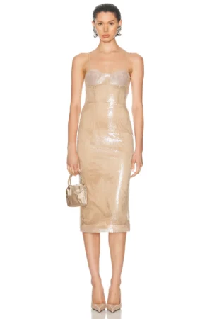 DAVID KOMA Balconette Corset Top Detail Midi Dress