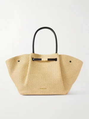 DEMELLIER New York Leather-trimmed Raffia Tote