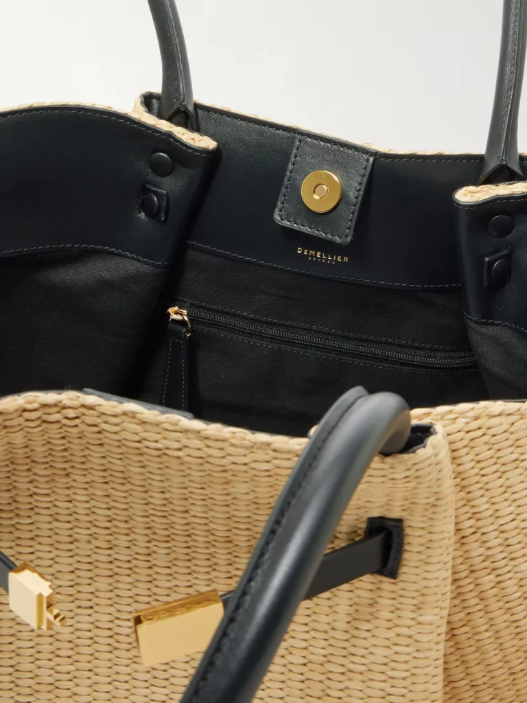 New York Leather-trimmed Raffia Tote Full Size Image 4