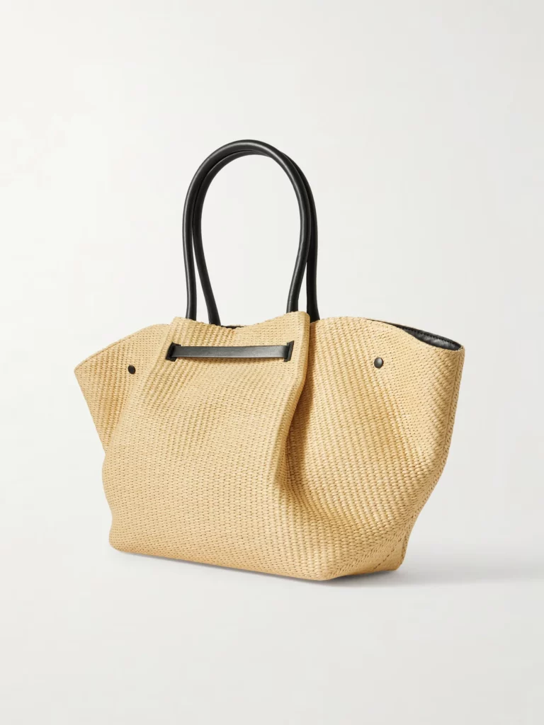 New York Leather-trimmed Raffia Tote Full Size Image 5