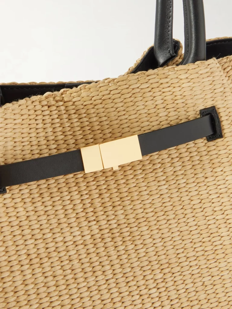 New York Leather-trimmed Raffia Tote Full Size Image 3
