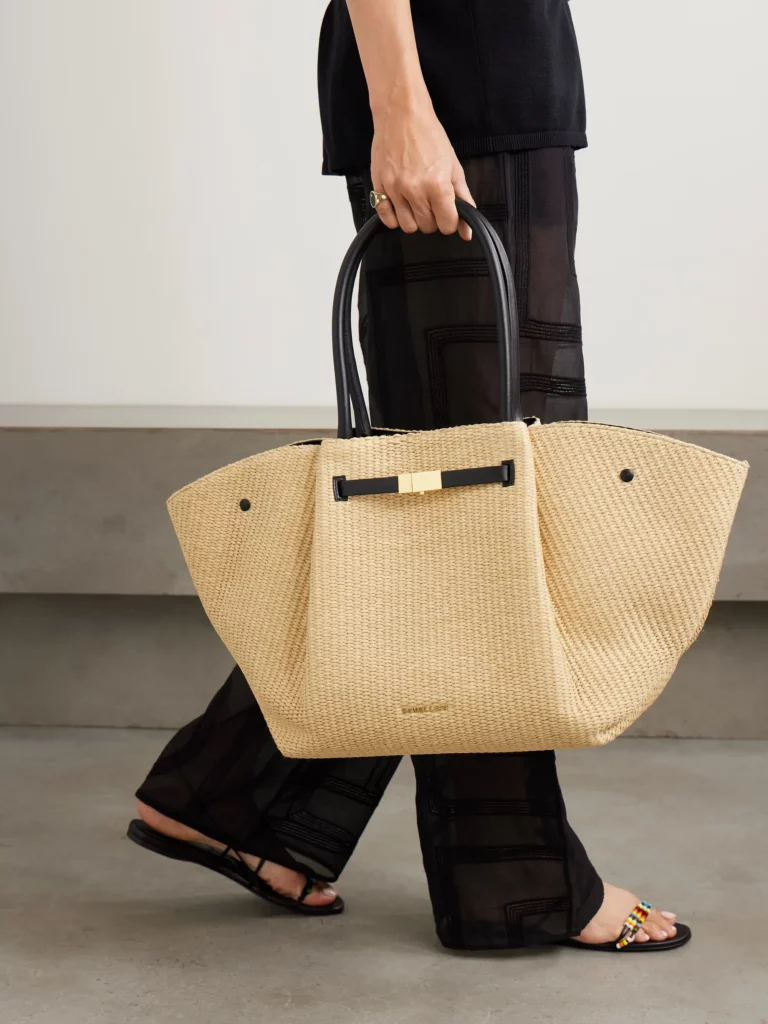 New York Leather-trimmed Raffia Tote Full Size Image 2