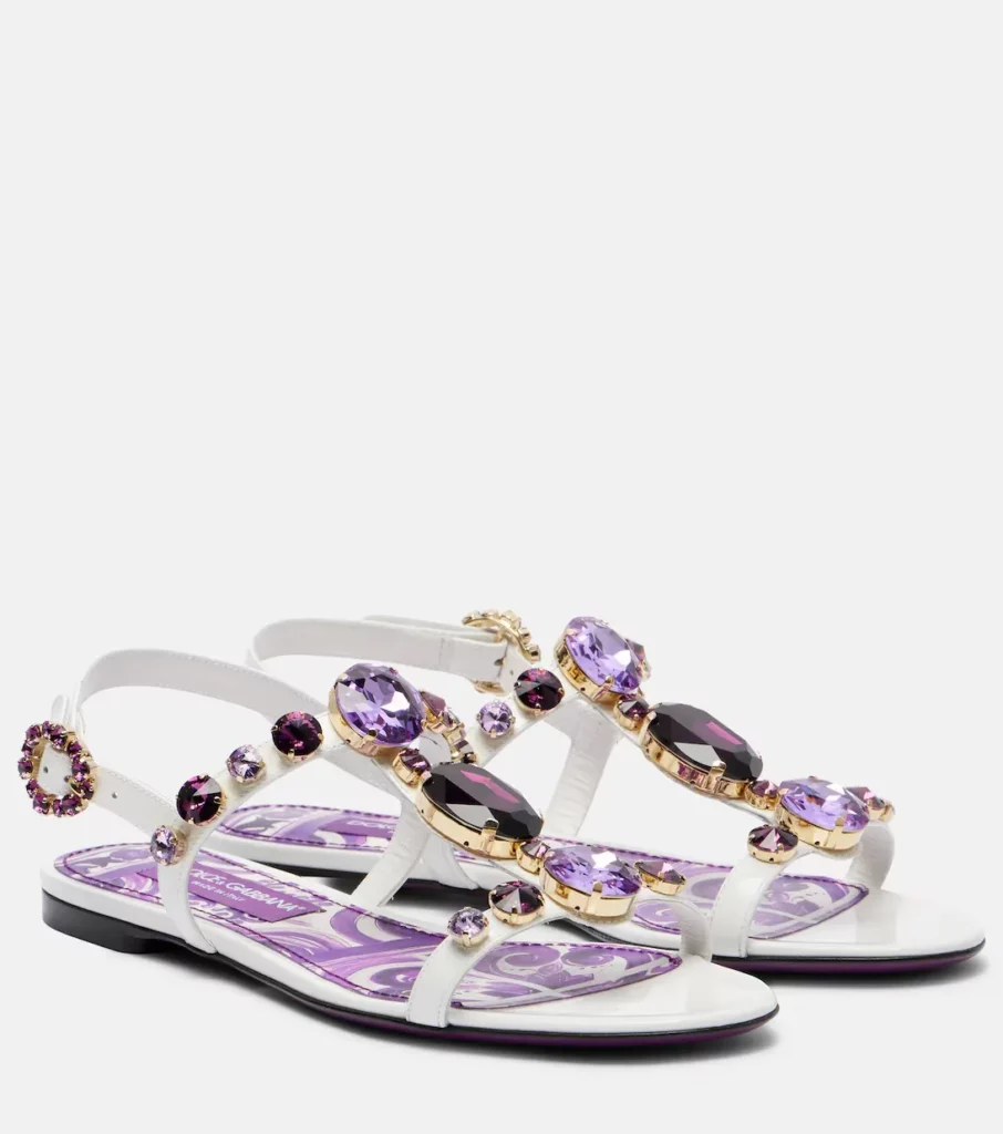Embellished Leather Thong Sandals Full Size Image 3