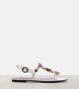 DOLCE & GABBANA Embellished Leather Thong Sandals