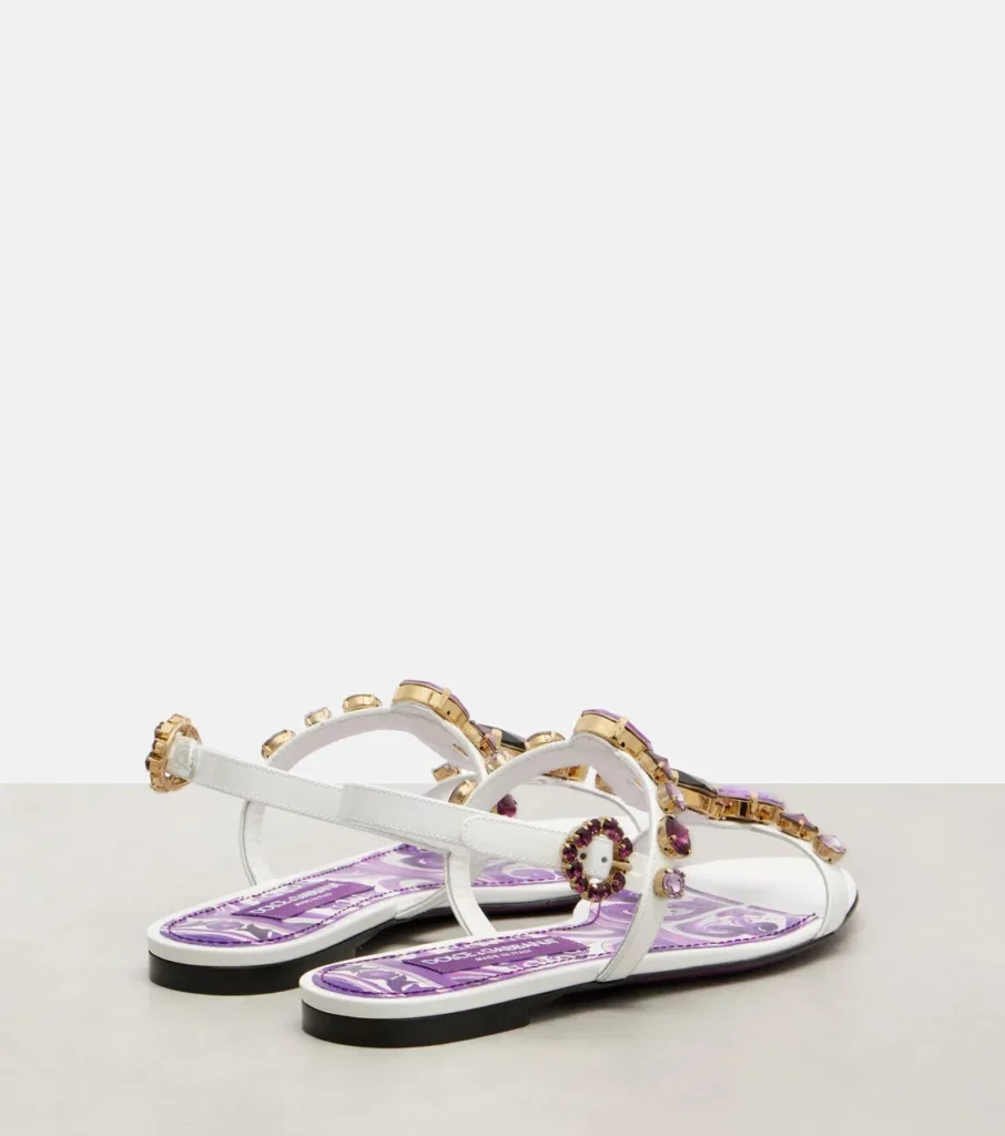 Embellished Leather Thong Sandals Full Size Image 2