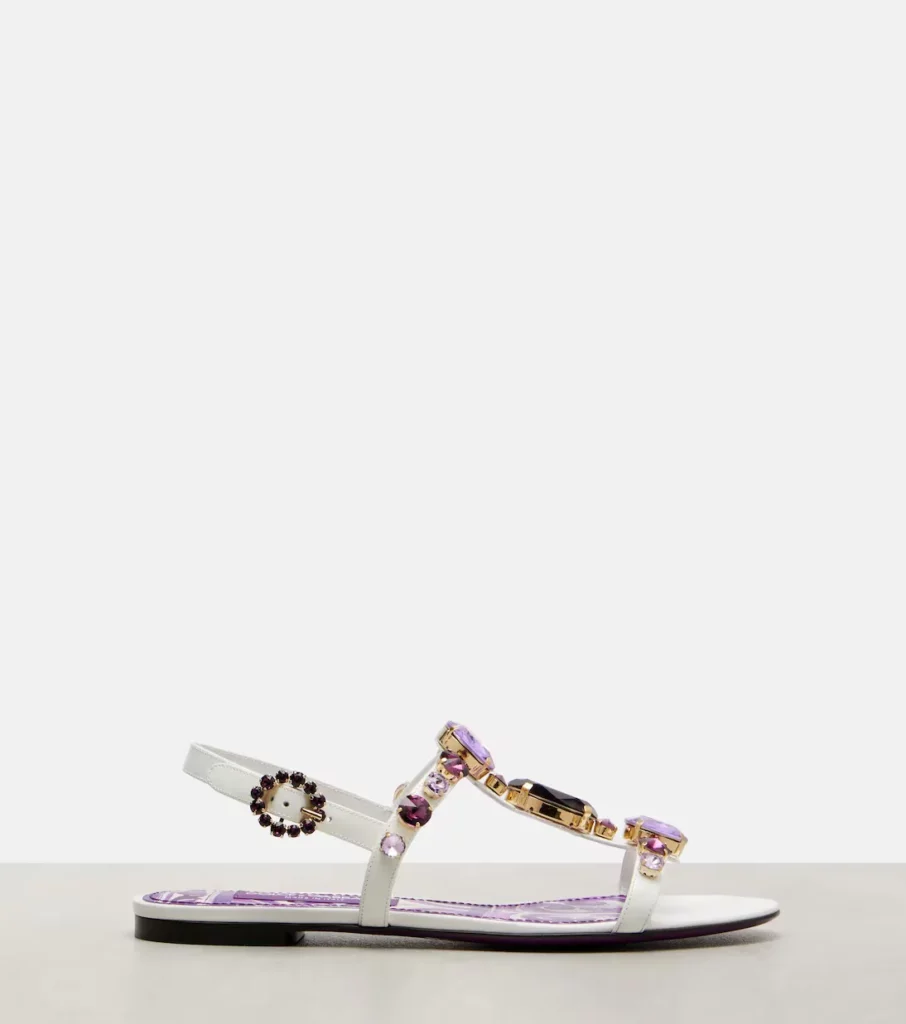 Embellished Leather Thong Sandals Full Size Image 1