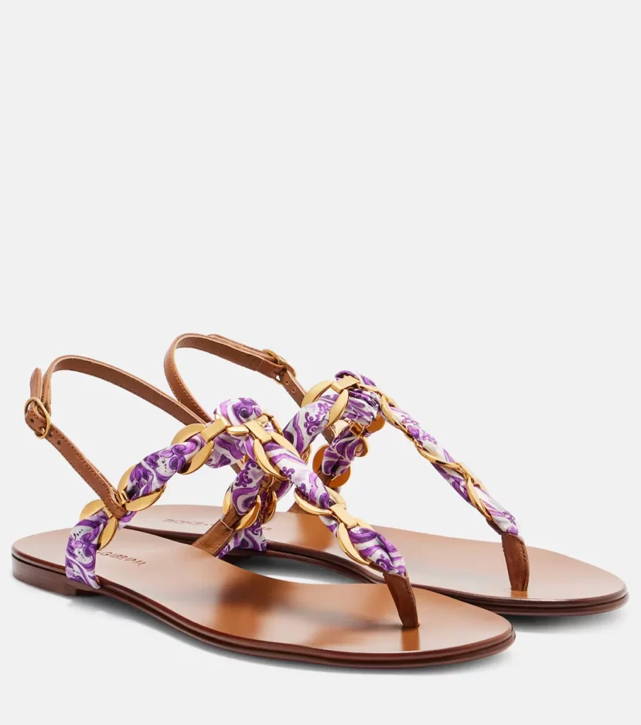 Majolica Leather-trimmed Satin Thong Sandals Full Size Image 4