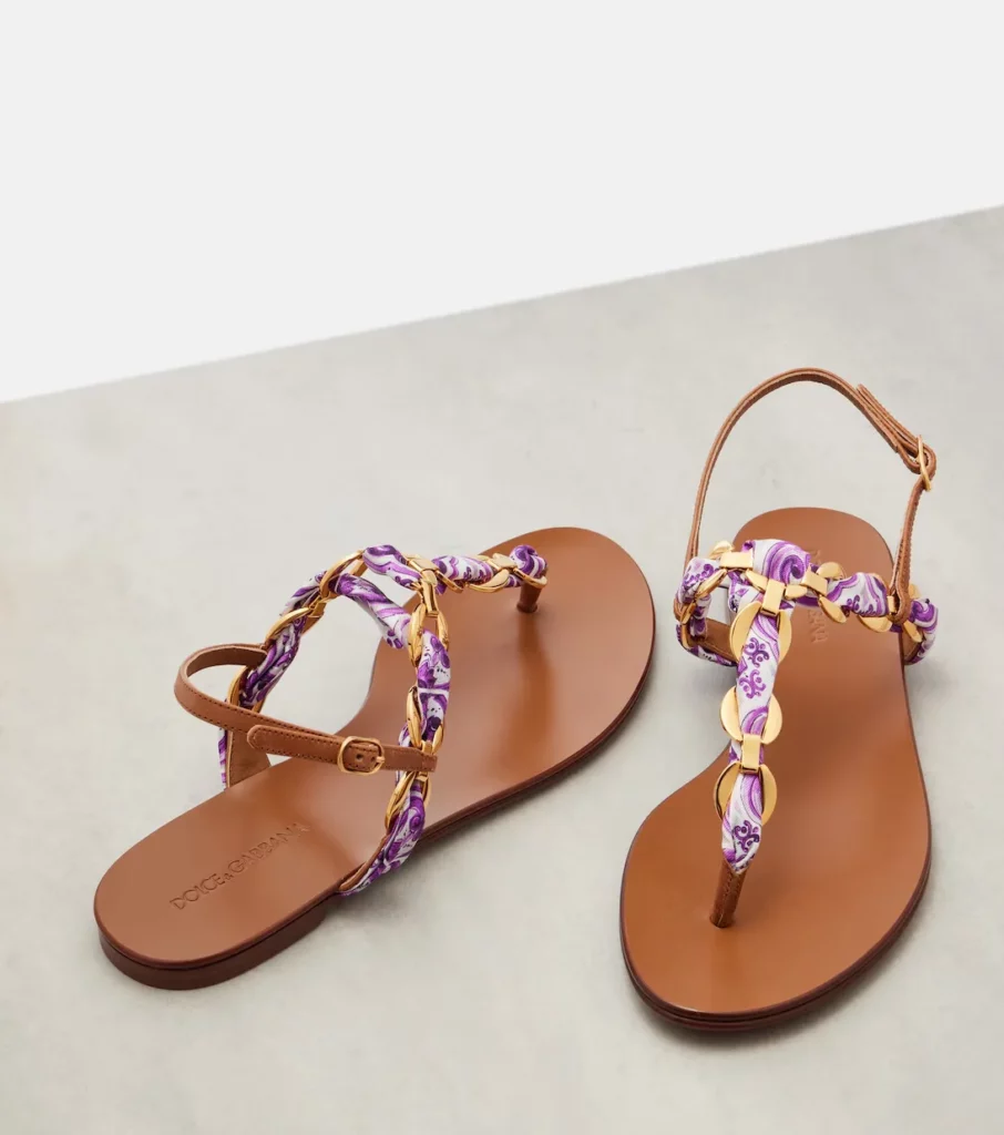 Majolica Leather-trimmed Satin Thong Sandals Full Size Image 3