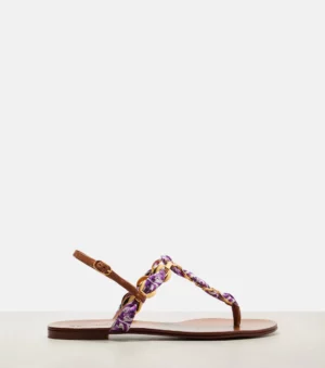 DOLCE & GABBANA Majolica Leather-trimmed Satin Thong Sandals