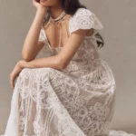 Janis Flutter-Sleeve Lace Maxi Dress Thumbnail 2