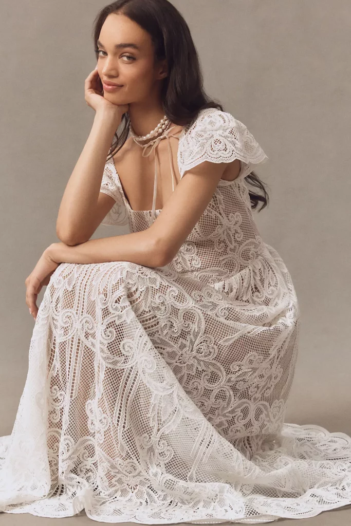 Janis Flutter-Sleeve Lace Maxi Dress Full Size Image 2