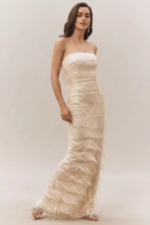 DRESS THE POPULATION Tanya Strapless Beaded Maxi Dress