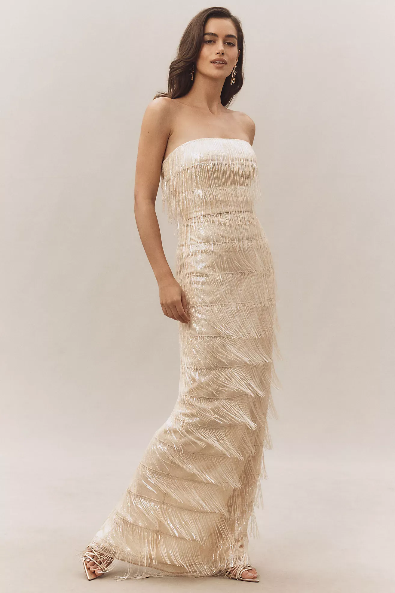 DRESS THE POPULATION Tanya Strapless Beaded Maxi Dress
