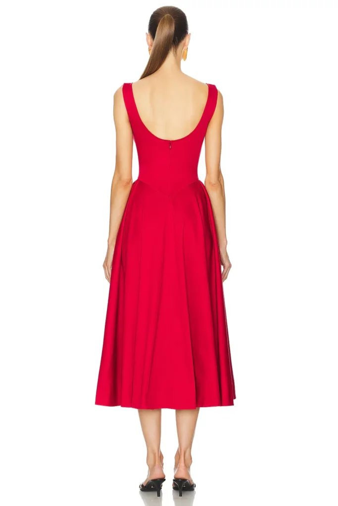 Stretch Cotton Sateen Midi Dress Full Size Image 3