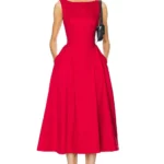 Stretch Cotton Sateen Midi Dress Thumbnail 1