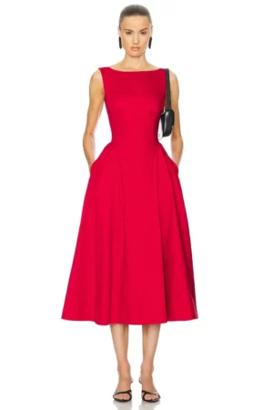HELSA Stretch Cotton Sateen Midi Dress