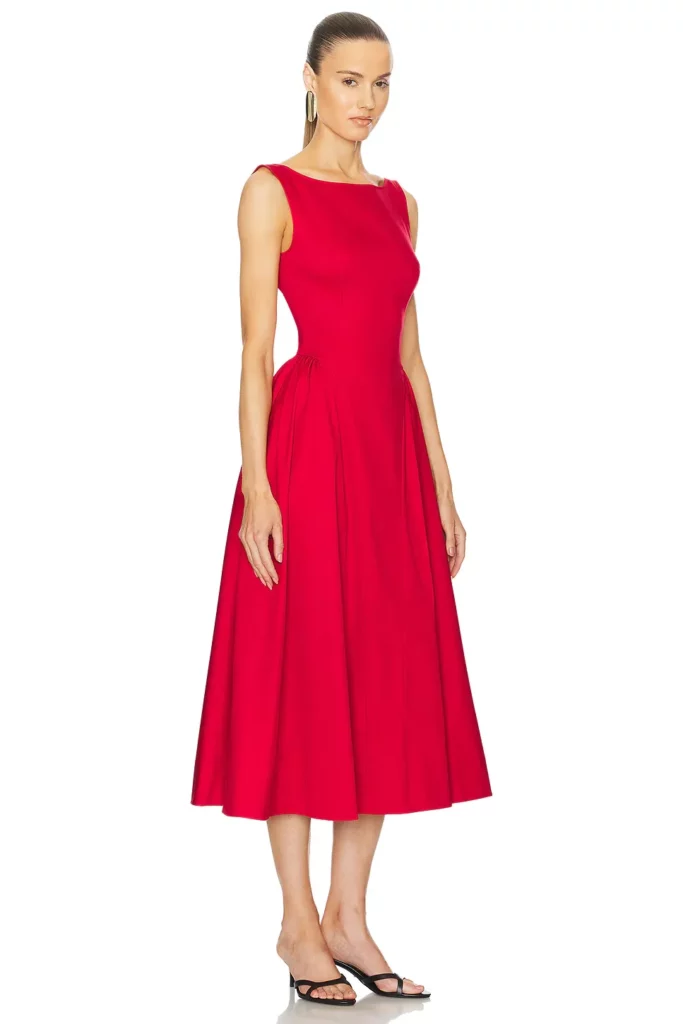 Stretch Cotton Sateen Midi Dress Full Size Image 2