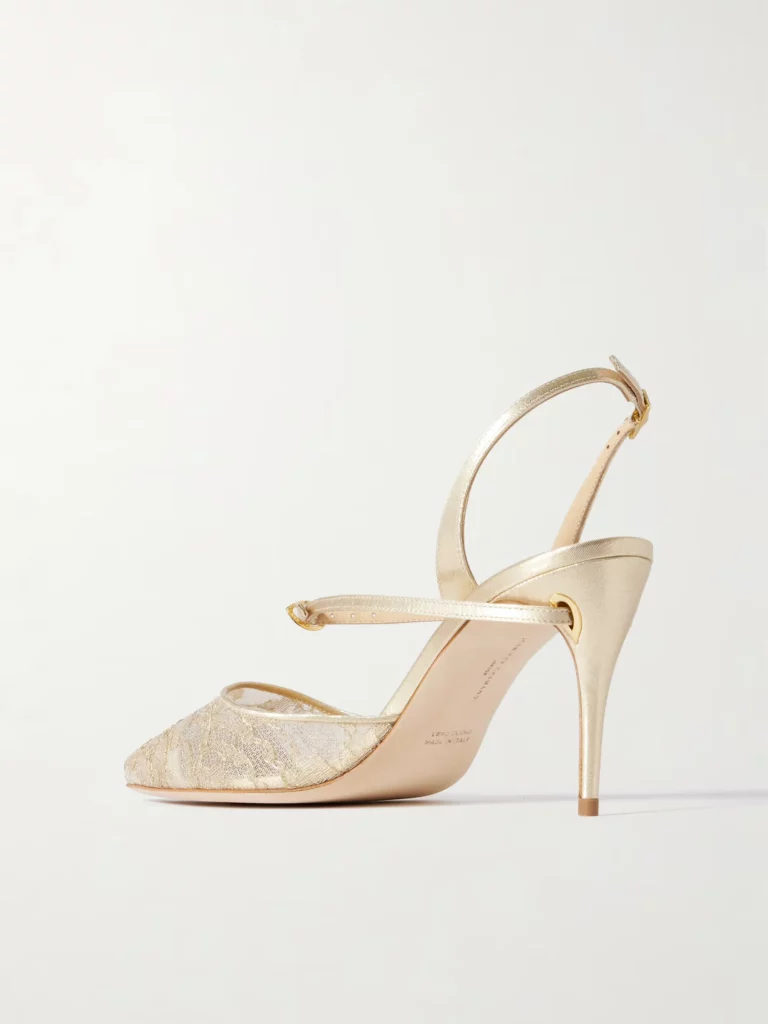 Vittorio 85 Lame-trimmed Metallic Lace Slingback Pumps Full Size Image 4