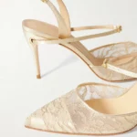 Vittorio 85 Lame-trimmed Metallic Lace Slingback Pumps Thumbnail 3