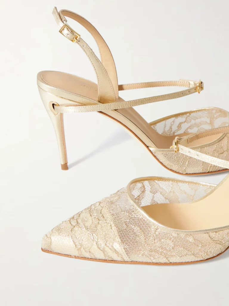 Vittorio 85 Lame-trimmed Metallic Lace Slingback Pumps Full Size Image 3