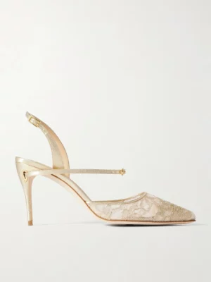 JENNIFER CHAMANDI Vittorio 85 Lame-trimmed Metallic Lace Slingback Pumps