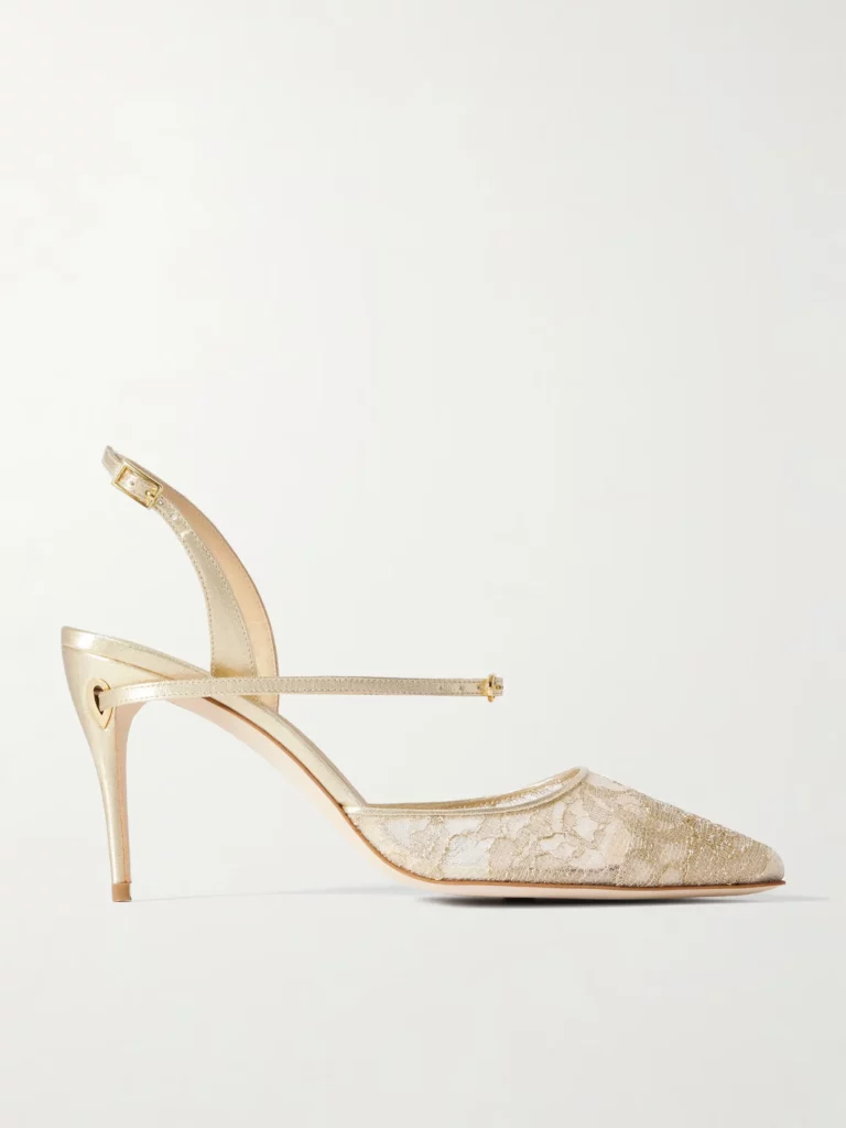 Vittorio 85 Lame-trimmed Metallic Lace Slingback Pumps Full Size Image 1