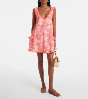 JULIET DUNN Floral Scalloped Cotton Minidress