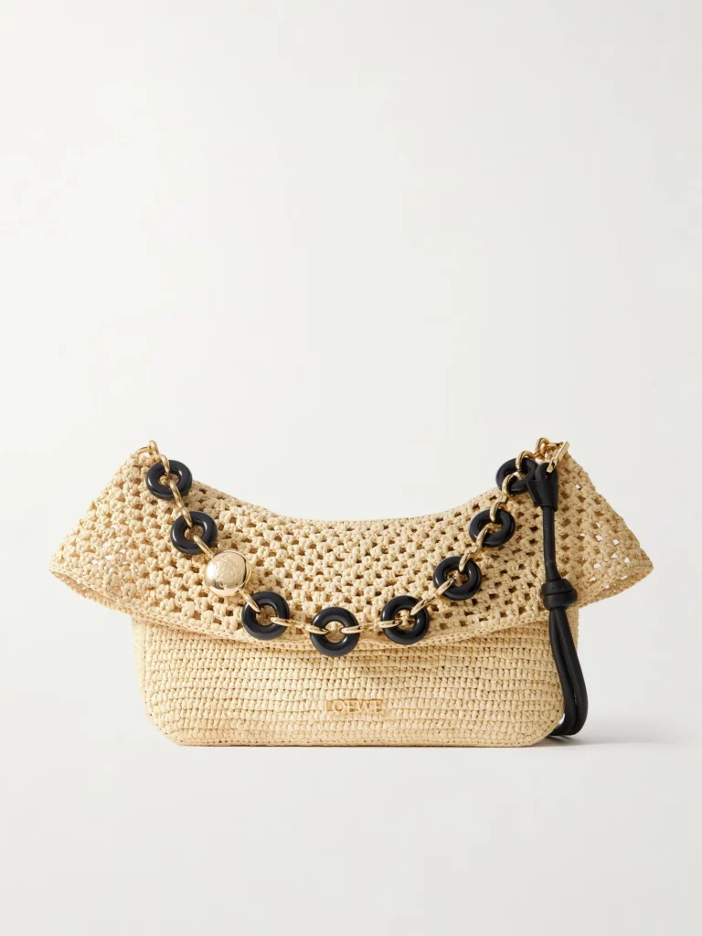 Paula’s Ibiza Ola Embellished Leather-trimmed Raffia Shoulder Bag Full Size Image 1
