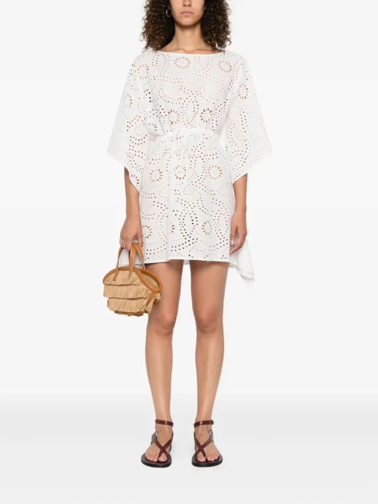 Broderie-anglaise Drawstring Mini Dress Full Size Image 1