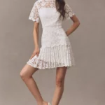 Nikoletta Mixed Lace Pleated Mini Dress Thumbnail 1