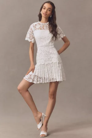 MILLY Nikoletta Mixed Lace Pleated Mini Dress