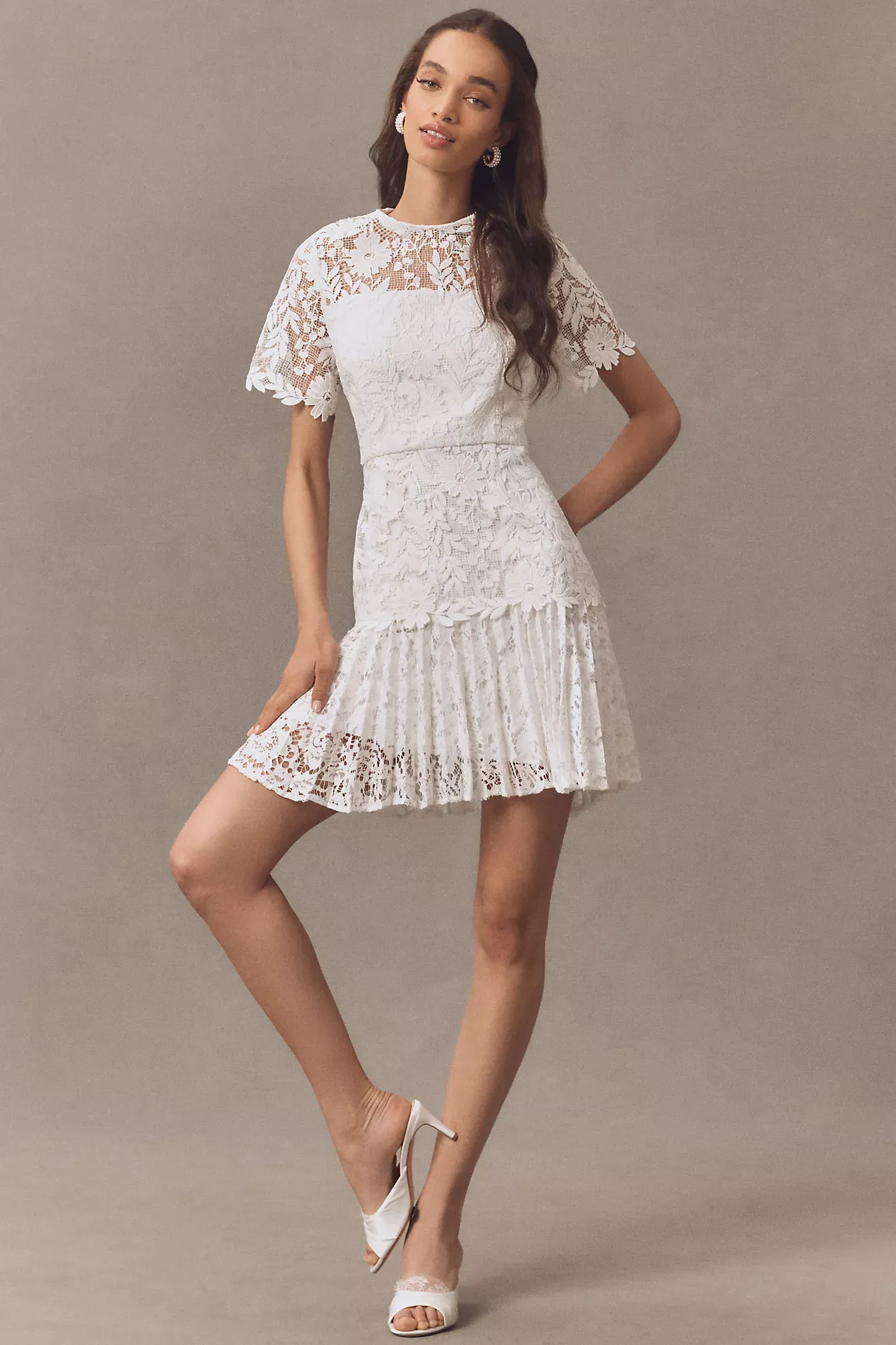 MILLY Nikoletta Mixed Lace Pleated Mini Dress