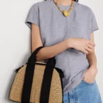 Mina mini Canvas-trimmed Woven Straw Tote Thumbnail 4