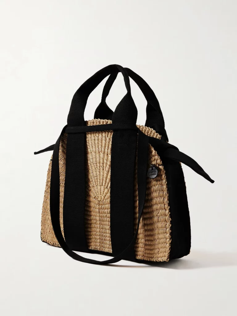 Mina mini Canvas-trimmed Woven Straw Tote Full Size Image 2