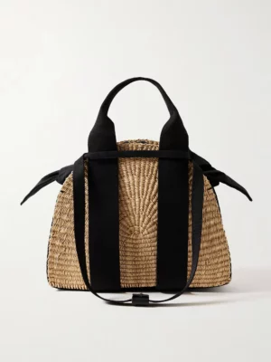 MUUÑ Mina mini Canvas-trimmed Woven Straw Tote